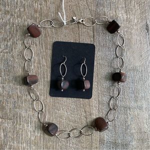 Matching Ebony Wood and Sliver Earrings and Necklace -real!